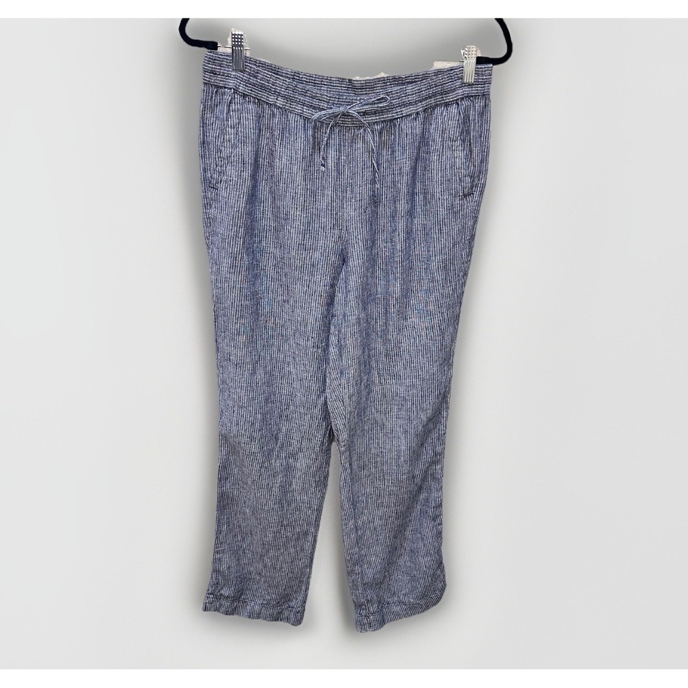Talbots Linen‎ Seersucker Pants 6 Blue White Stripe Elastic Waist Beach Resort
